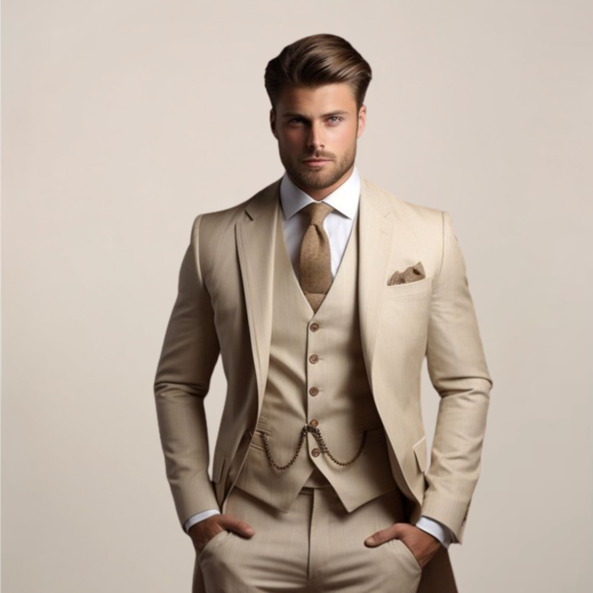 Hombre Traje de Tres Piezas | Tejido Transpirable & Corte Entallado | Fiesta y Noche