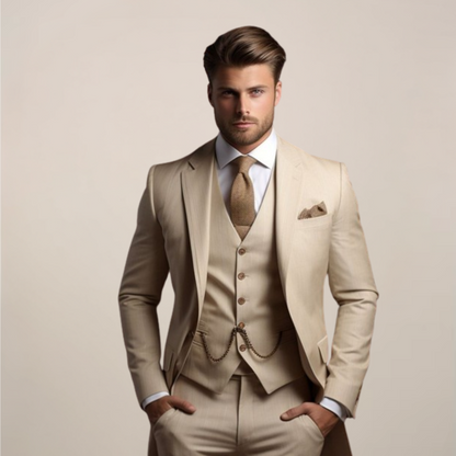 Hombre Traje de Tres Piezas | Tejido Transpirable & Corte Entallado | Fiesta y Noche