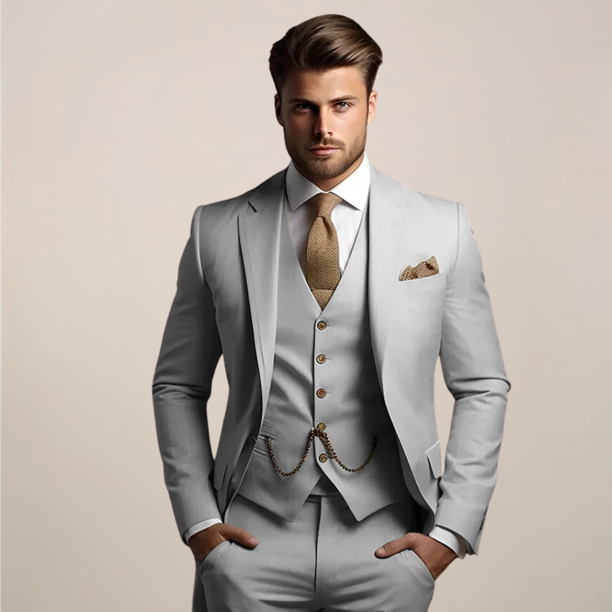 Hombre Traje de Tres Piezas | Tejido Transpirable & Corte Entallado | Fiesta y Noche
