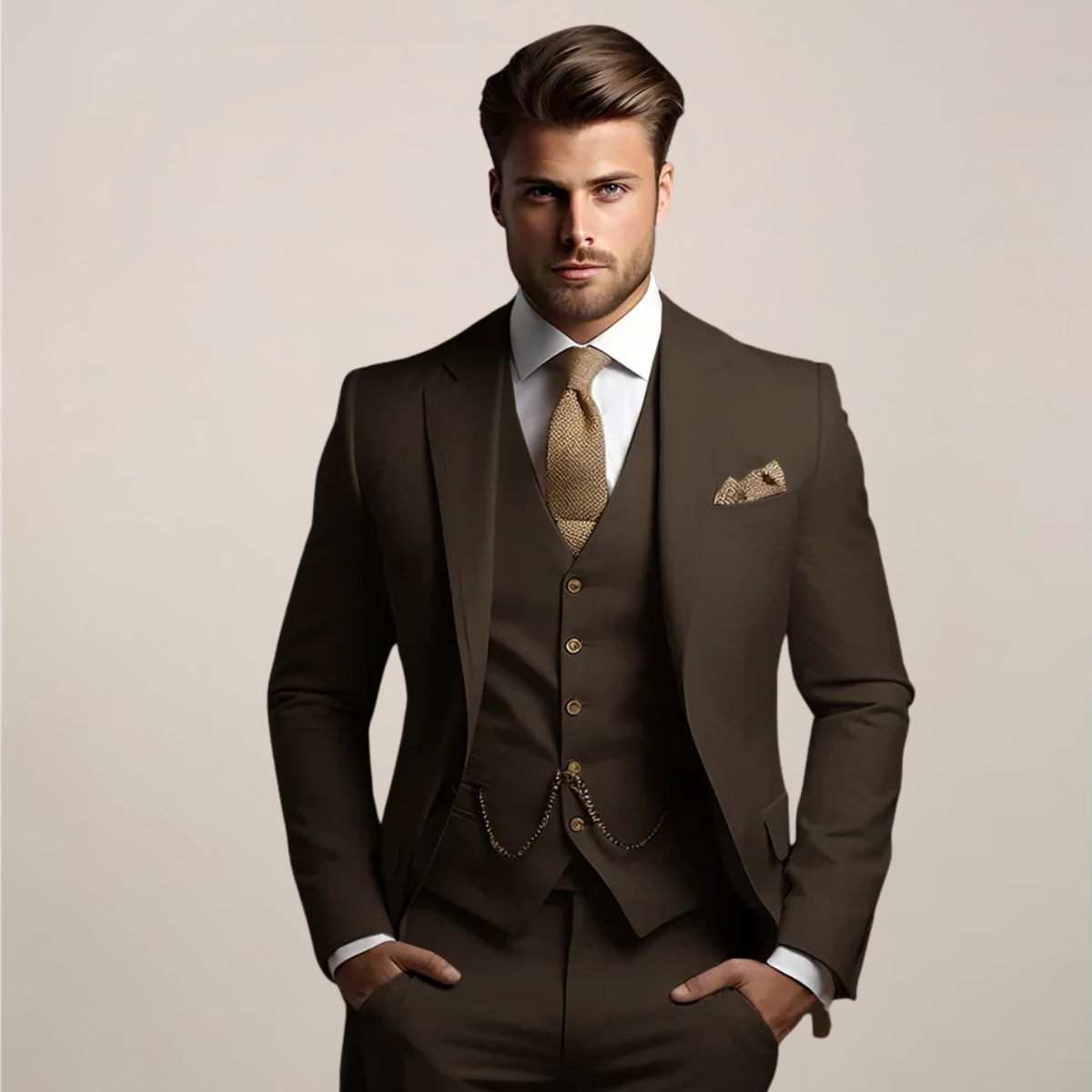 Hombre Traje de Tres Piezas | Tejido Transpirable & Corte Entallado | Fiesta y Noche
