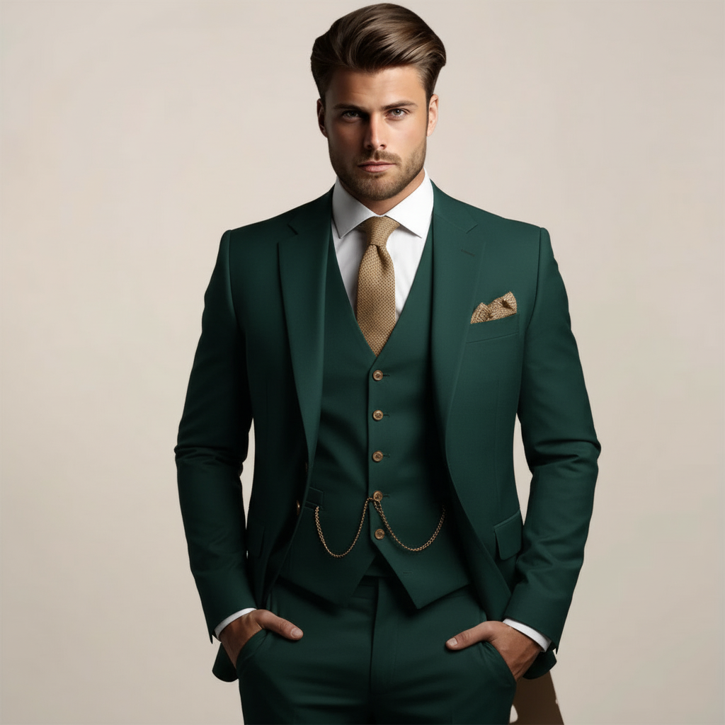 Hombre Traje de Tres Piezas | Tejido Transpirable & Corte Entallado | Fiesta y Noche