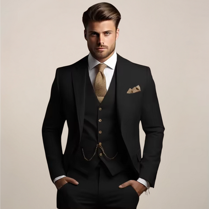 Hombre Traje de Tres Piezas | Tejido Transpirable & Corte Entallado | Fiesta y Noche