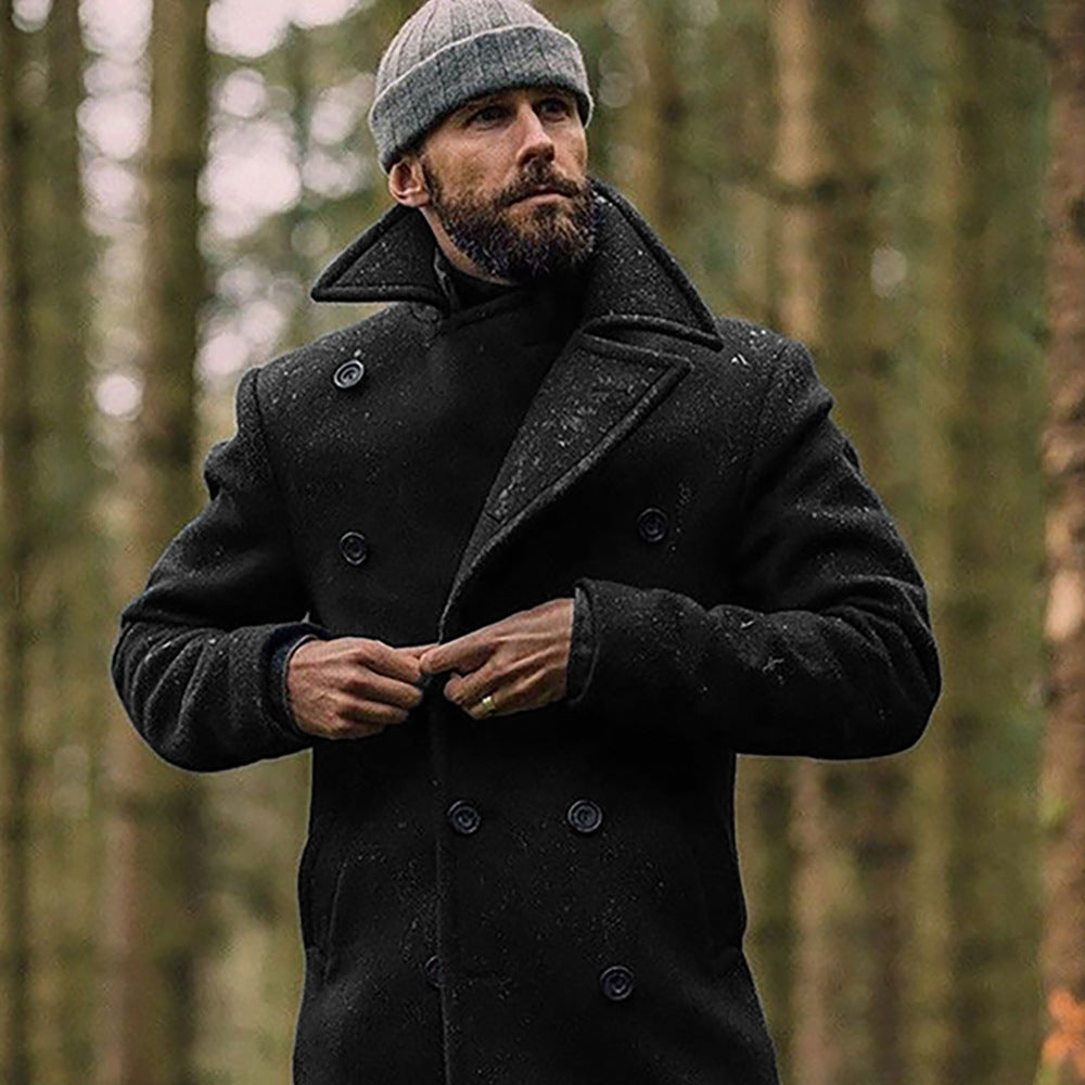 Hombre Abrigo Cruzado de Invierno | Doble Botonadura & Cuello de Solapa | Otoño e Invierno