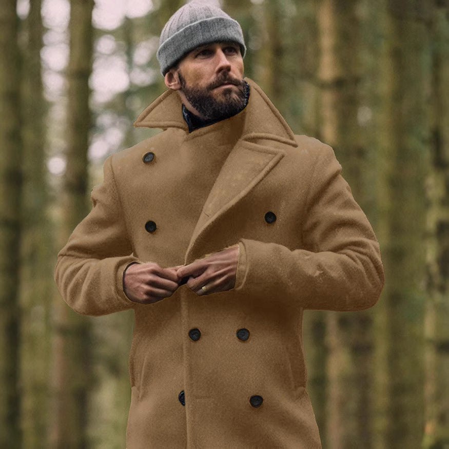 Hombre Abrigo Cruzado de Invierno | Doble Botonadura & Cuello de Solapa | Otoño e Invierno