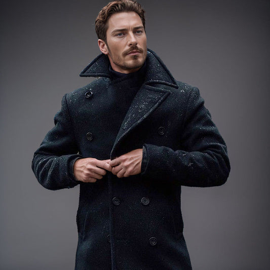 Hombre Abrigo Cruzado de Invierno | Doble Botonadura & Cuello de Solapa | Otoño e Invierno