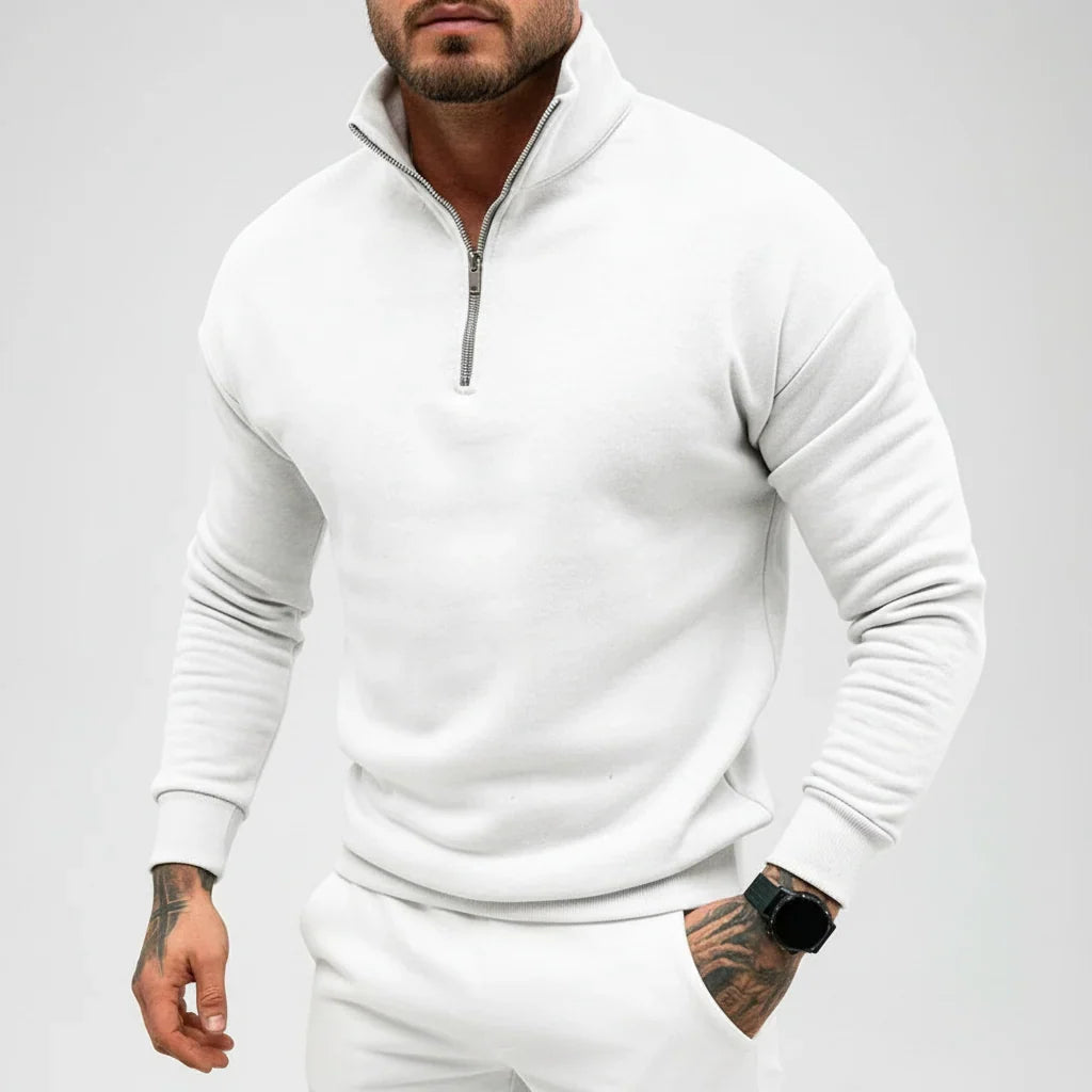 Hombre Jersey de Punto con Media Cremallera | Mezcla de Algodón & Cuello Alto | Uso Diario