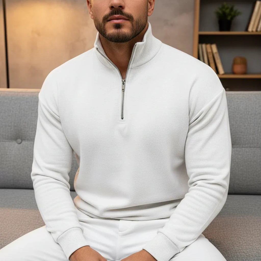 Hombre Jersey de Punto con Media Cremallera | Mezcla de Algodón & Cuello Alto | Uso Diario