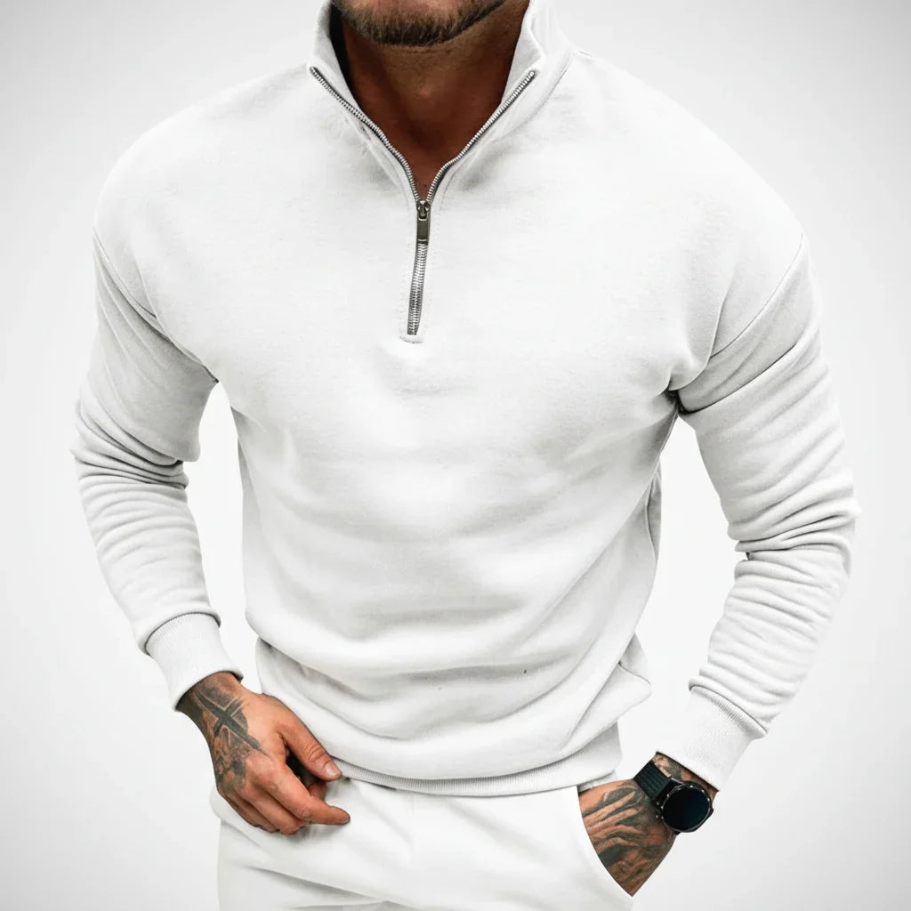 Hombre Jersey de Punto con Media Cremallera | Mezcla de Algodón & Cuello Alto | Uso Diario