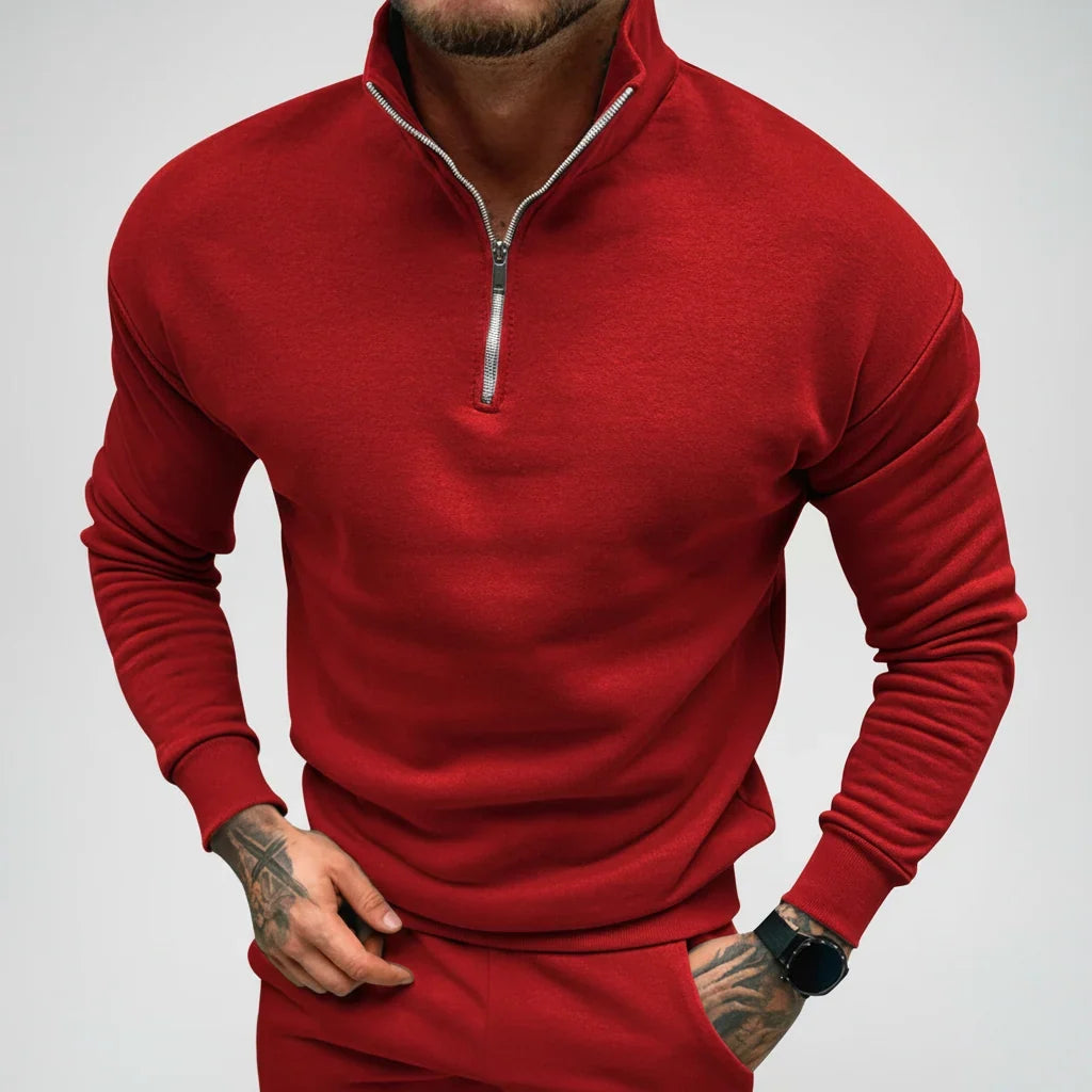 Hombre Jersey de Punto con Media Cremallera | Mezcla de Algodón & Cuello Alto | Uso Diario