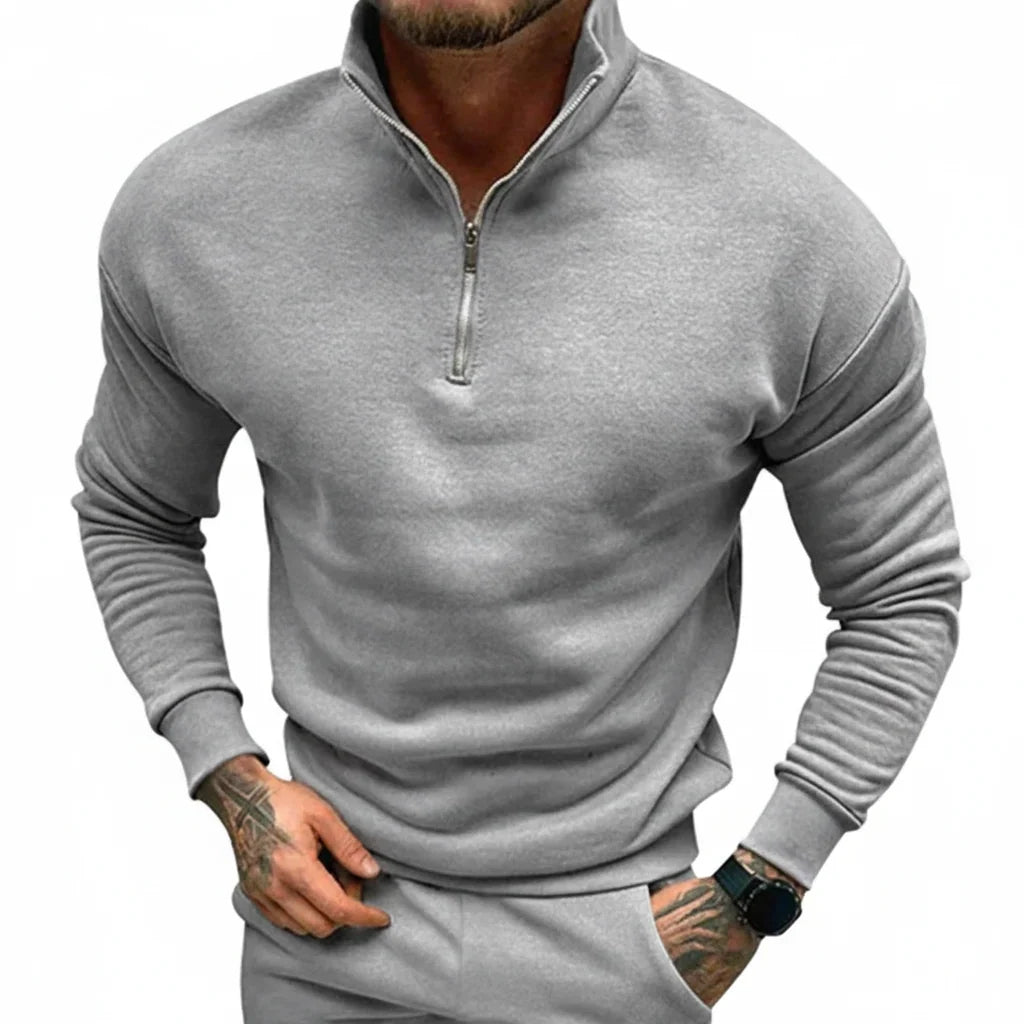 Hombre Jersey de Punto con Media Cremallera | Mezcla de Algodón & Cuello Alto | Uso Diario