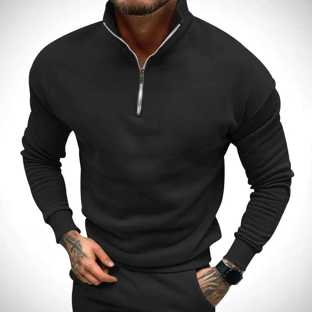Hombre Jersey de Punto con Media Cremallera | Mezcla de Algodón & Cuello Alto | Uso Diario
