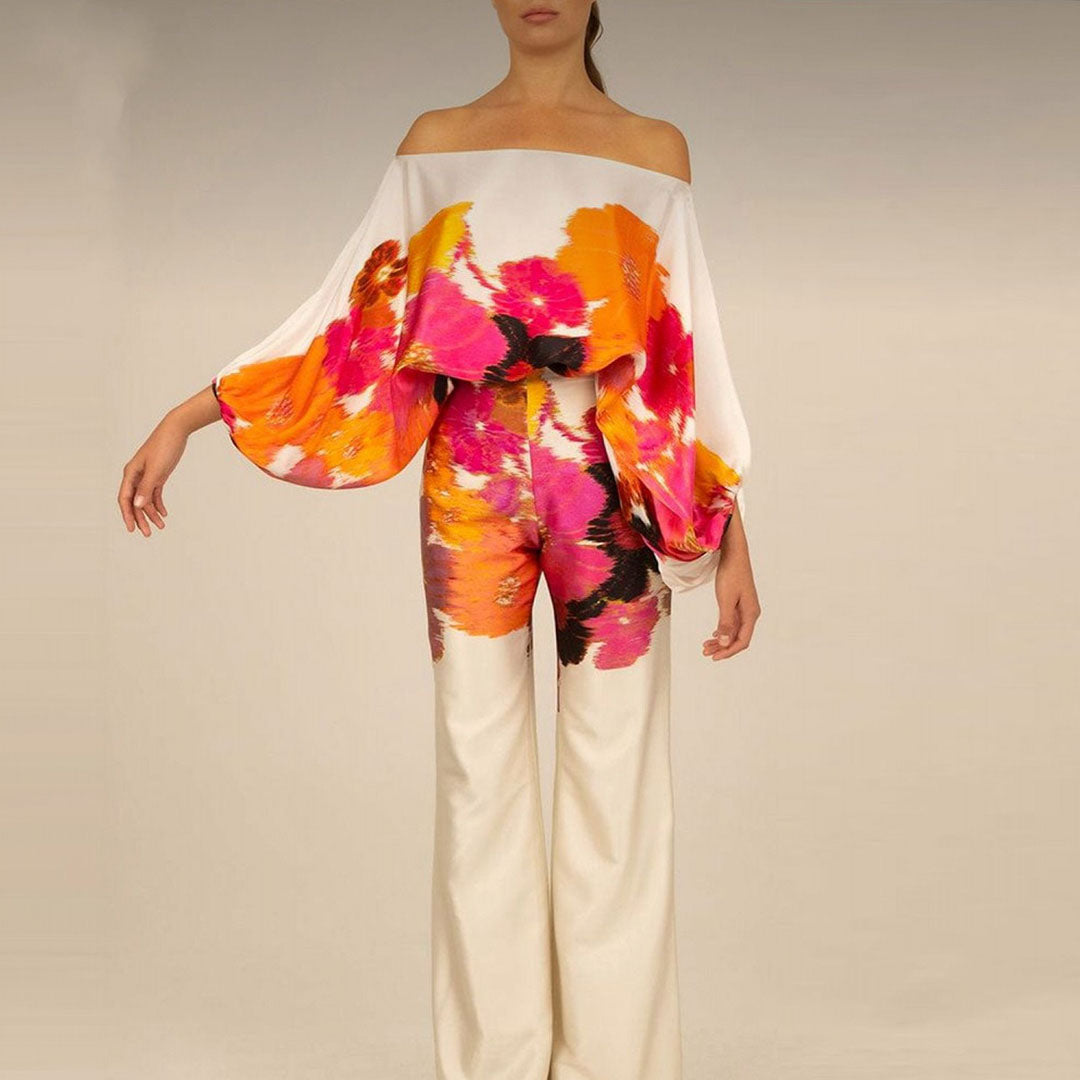 Conjunto elegante de verano con mangas farol | Estampado llamativo