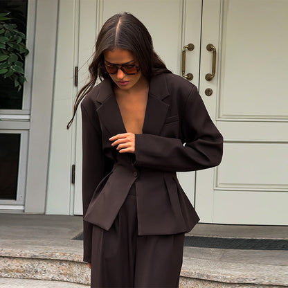 Mujer Traje de Americana y Pantalón | Cierre de Botón & Pernera Ancha | Oficina y Trabajo