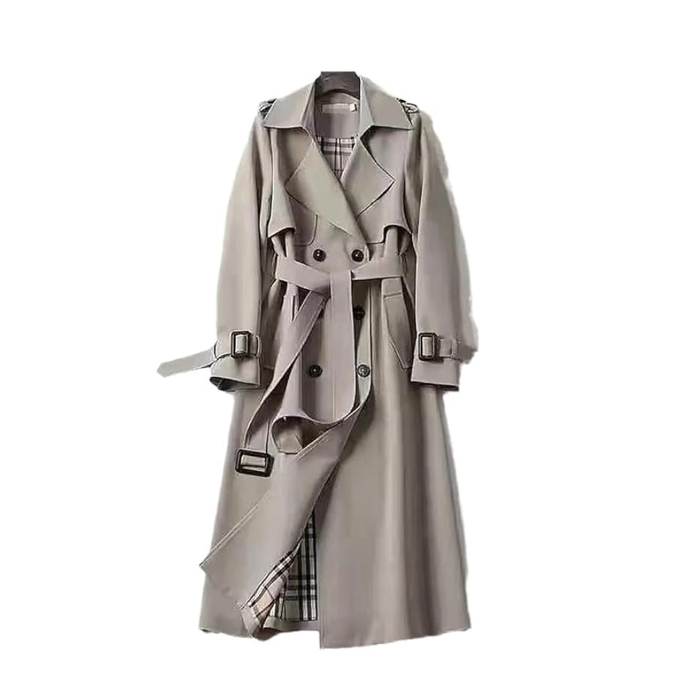 Mujer Gabardina Larga | Doble Botonadura & Forro Estampado | Invierno