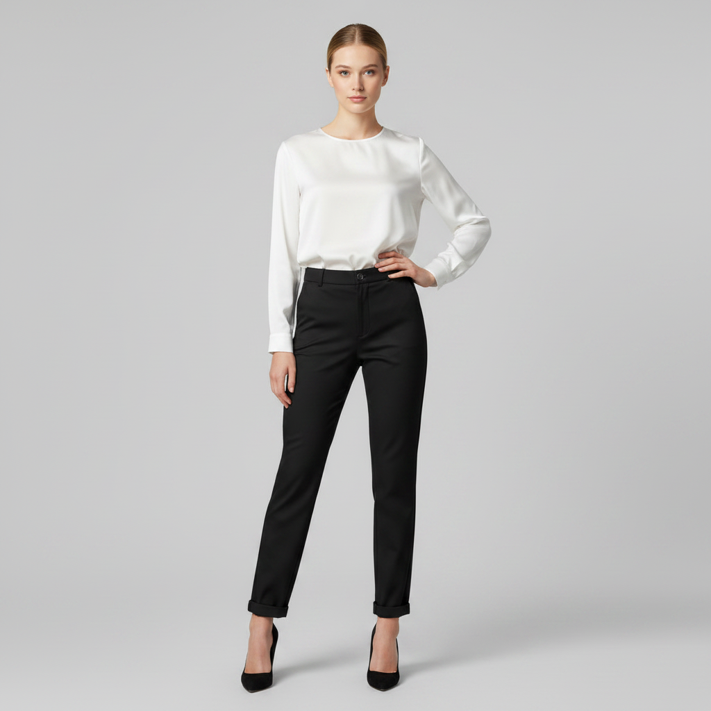 Pantalón de traje mujer talle alto ceñido oficina