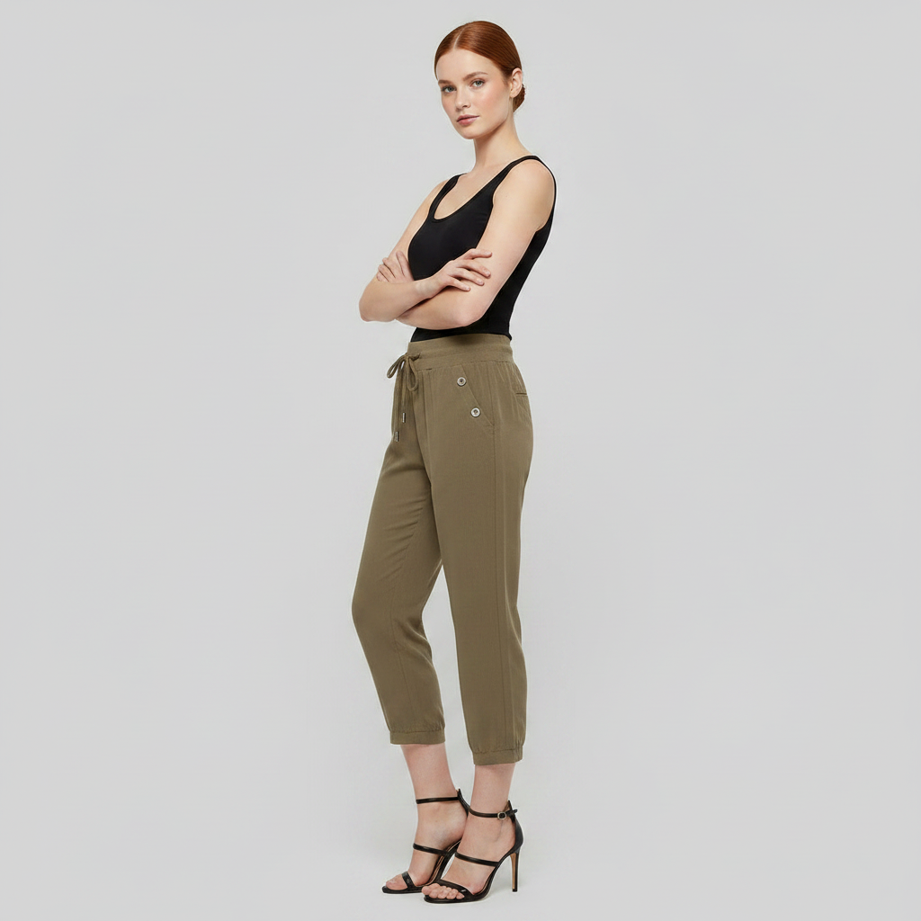 Pantalones casuales de mujer con puños elásticos y bolsillos