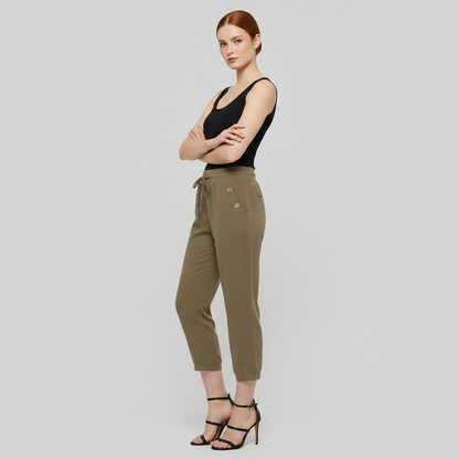 Pantalones casuales de mujer con puños elásticos y bolsillos