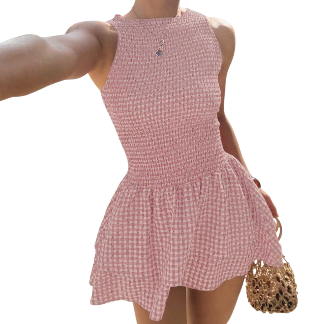 Vestido de cuadros con hombros descubiertos para mujer | Mangas abullonadas
