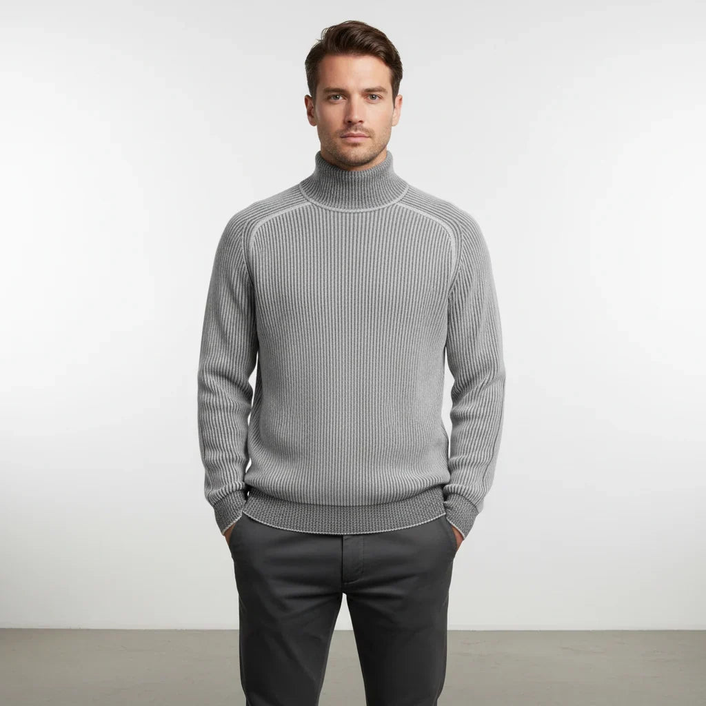 Hombre Jersey de Cuello Alto | Diseño Acanalado & Forro Cálido | Uso Diario