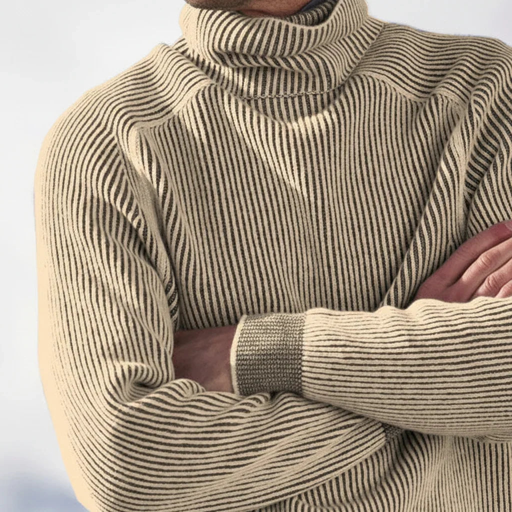 Hombre Jersey de Cuello Alto | Diseño Acanalado & Forro Cálido | Uso Diario