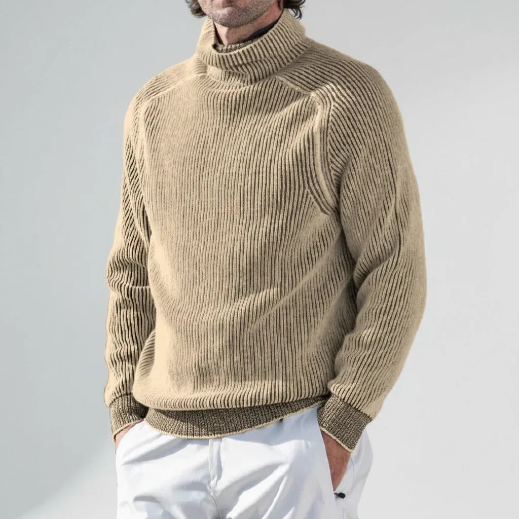 Hombre Jersey de Cuello Alto | Diseño Acanalado & Forro Cálido | Uso Diario