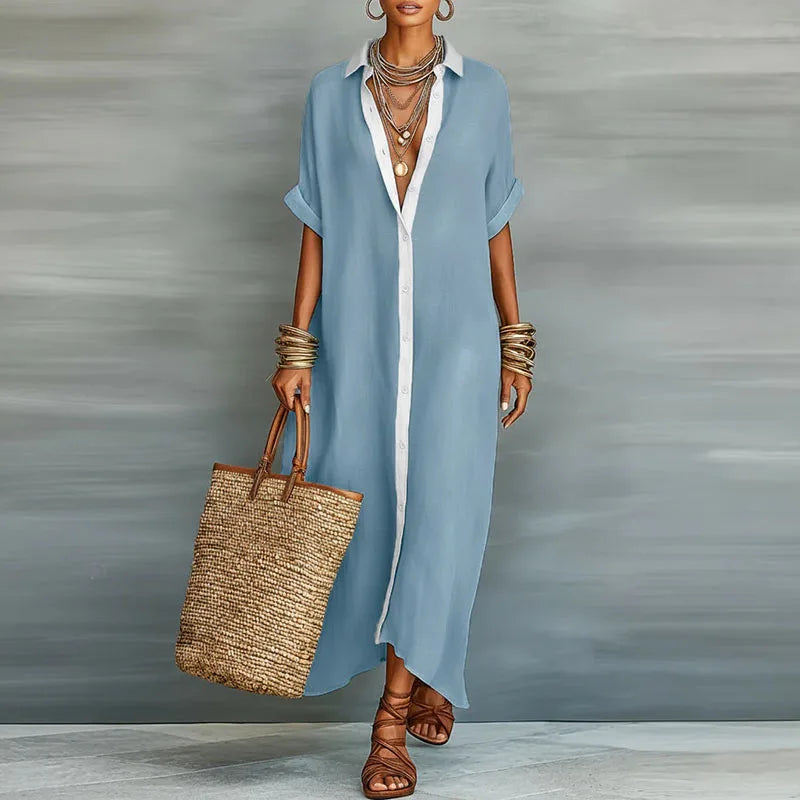 Camisero largo de lino para mujer | Mezcla de algodón y lino