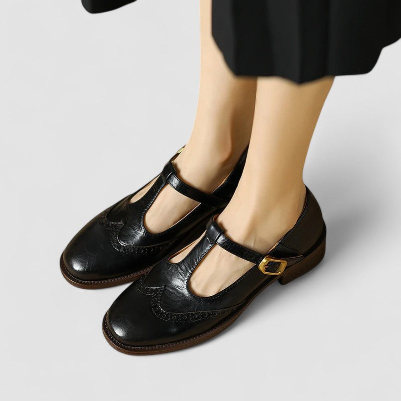 Elegante zapato Mary Jane de tacón bajo | Hebilla ajustable