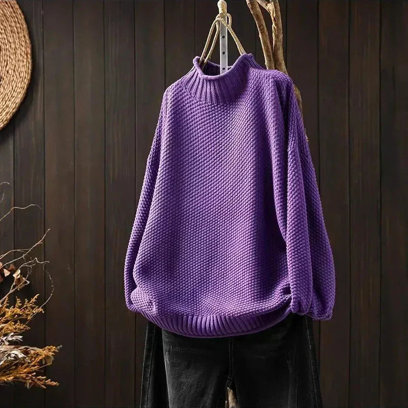 Mujer Jersey de Punto Cuello Perkins | Texturizado & Hombros Caídos | Uso Diario
