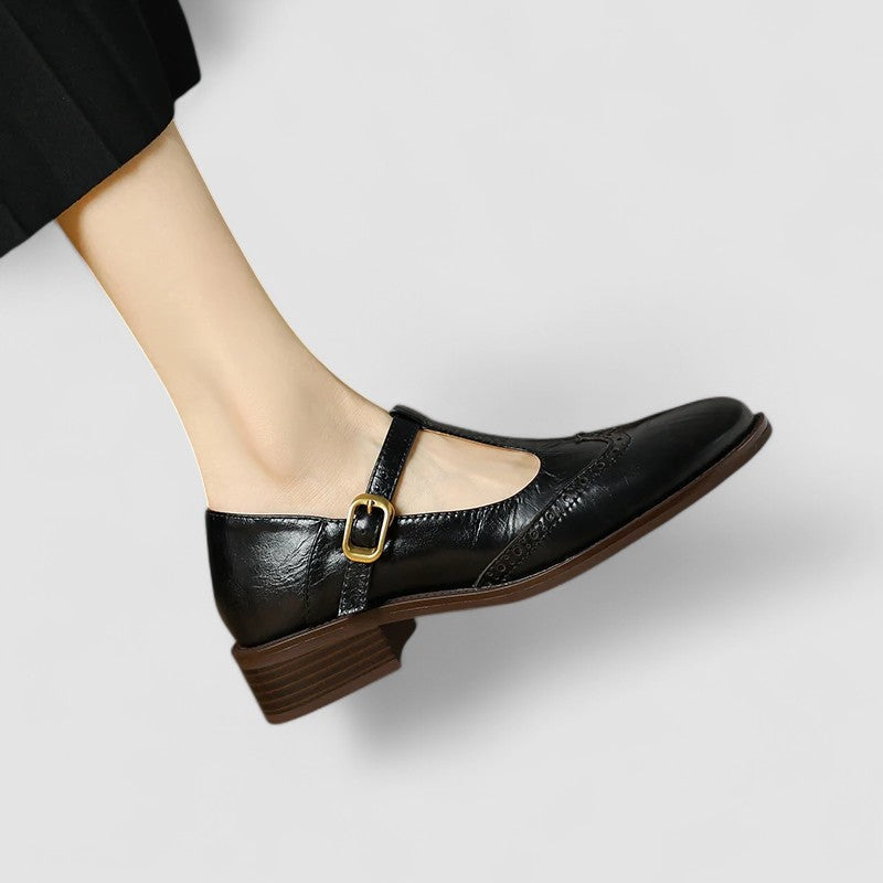 Elegante zapato Mary Jane de tacón bajo | Hebilla ajustable