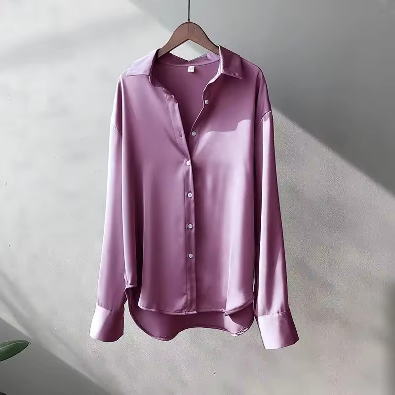Blusa elegante de manga larga para mujer | Seda satinada
