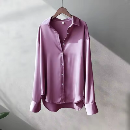 Blusa elegante de manga larga para mujer | Seda satinada