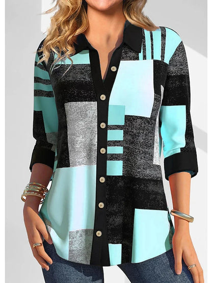 Camisa de cuadros con botones para mujer | Algodón de manga larga