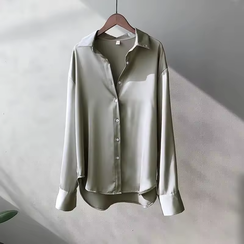 Blusa elegante de manga larga para mujer | Seda satinada
