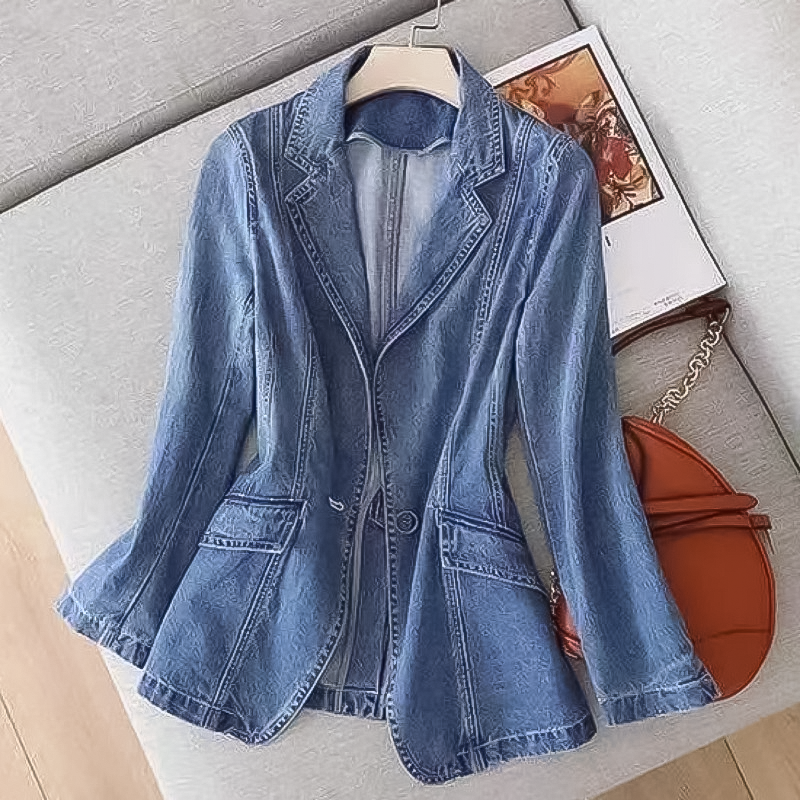 Mujer Blazer de Denim | Corte Ajustado & Cierre de Botón | Uso Diario