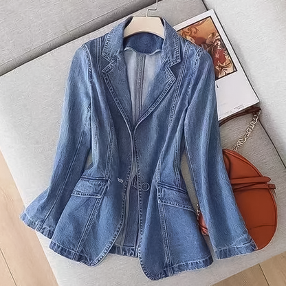 Mujer Blazer de Denim | Corte Ajustado & Cierre de Botón | Uso Diario