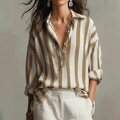Mujer Camisa de Lino a Rayas | Tejido Transpirable & Corte Holgado | Casual y Vacaciones