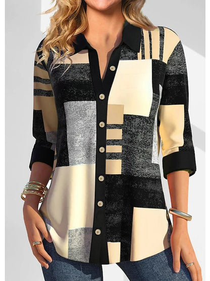 Camisa de cuadros con botones para mujer | Algodón de manga larga