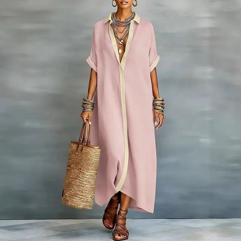 Camisero largo de lino para mujer | Mezcla de algodón y lino