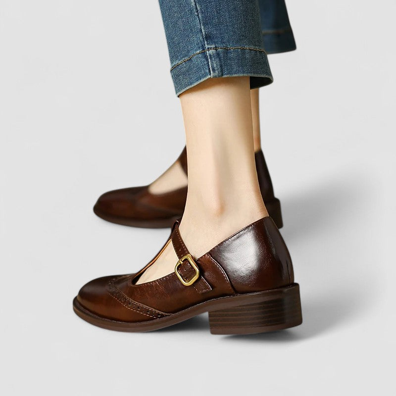 Elegante zapato Mary Jane de tacón bajo | Hebilla ajustable