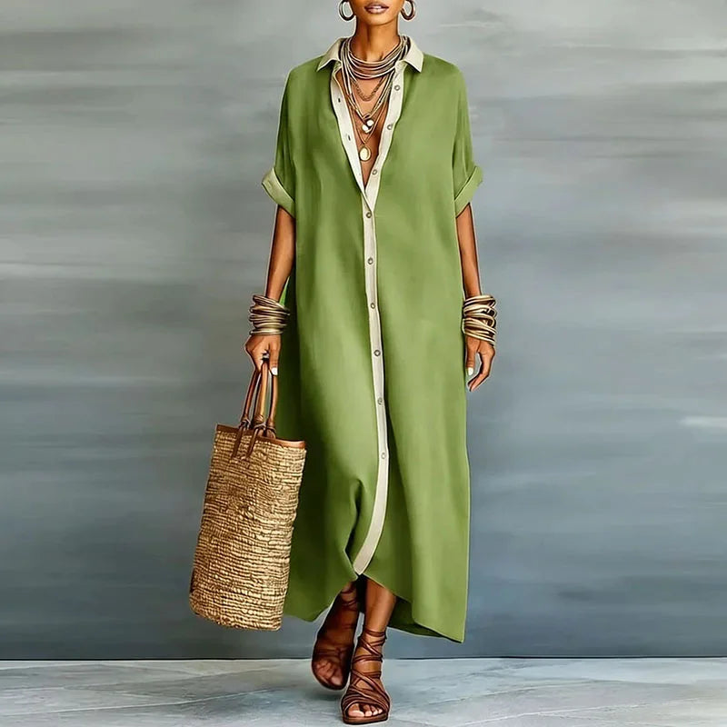 Camisero largo de lino para mujer | Mezcla de algodón y lino