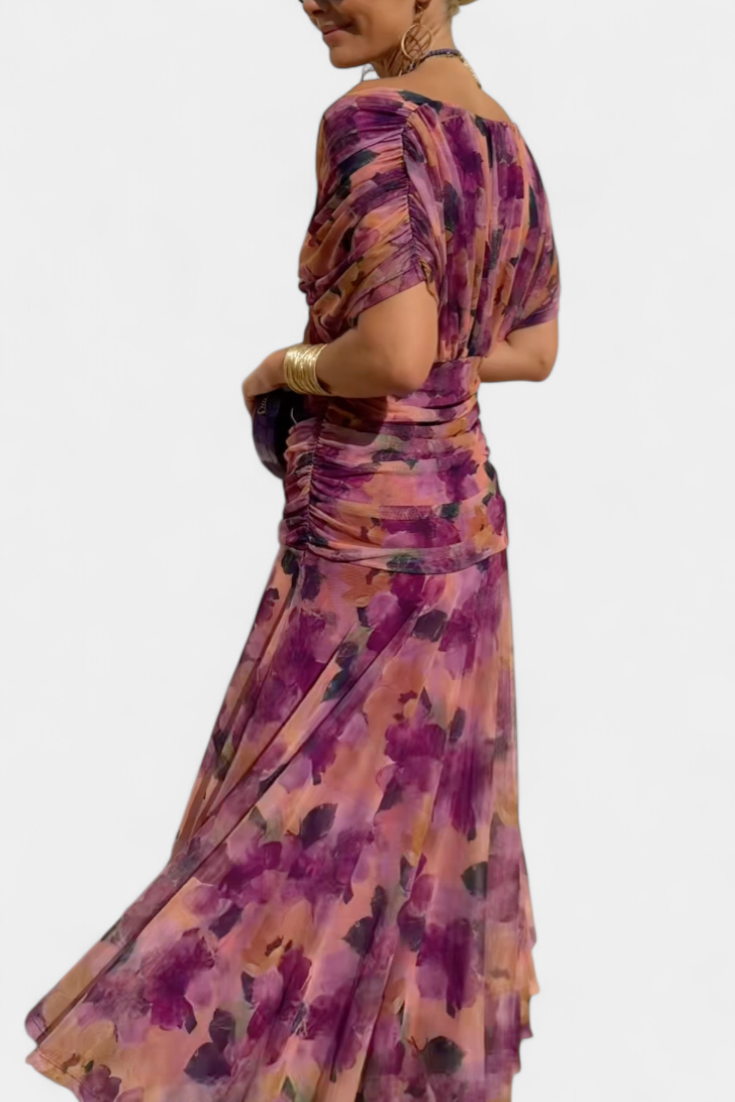 Elegante vestido largo con escote palabra de honor | Falda fluida