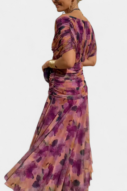 Elegante vestido largo con escote palabra de honor | Falda fluida