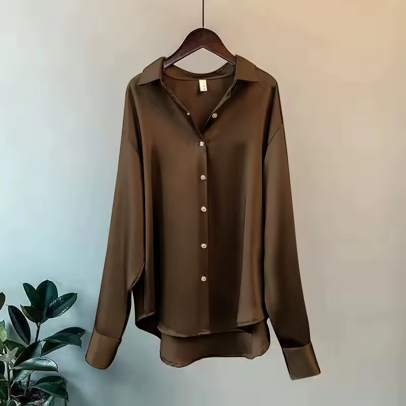 Blusa elegante de manga larga para mujer | Seda satinada