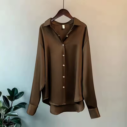 Blusa elegante de manga larga para mujer | Seda satinada