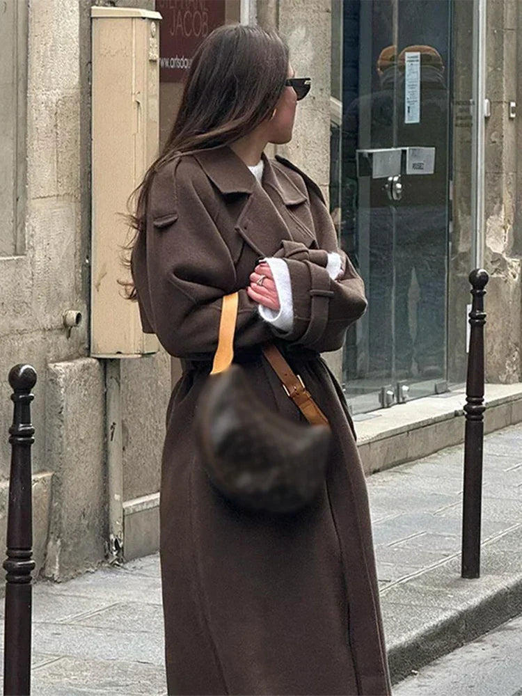 Mujer Abrigo Largo con Cinturón | Doble Botonadura & Cinturón Ajustable | Otoño e Invierno