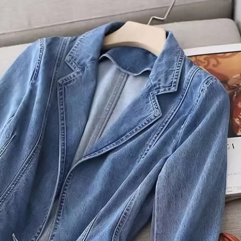 Mujer Blazer de Denim | Corte Ajustado & Cierre de Botón | Uso Diario