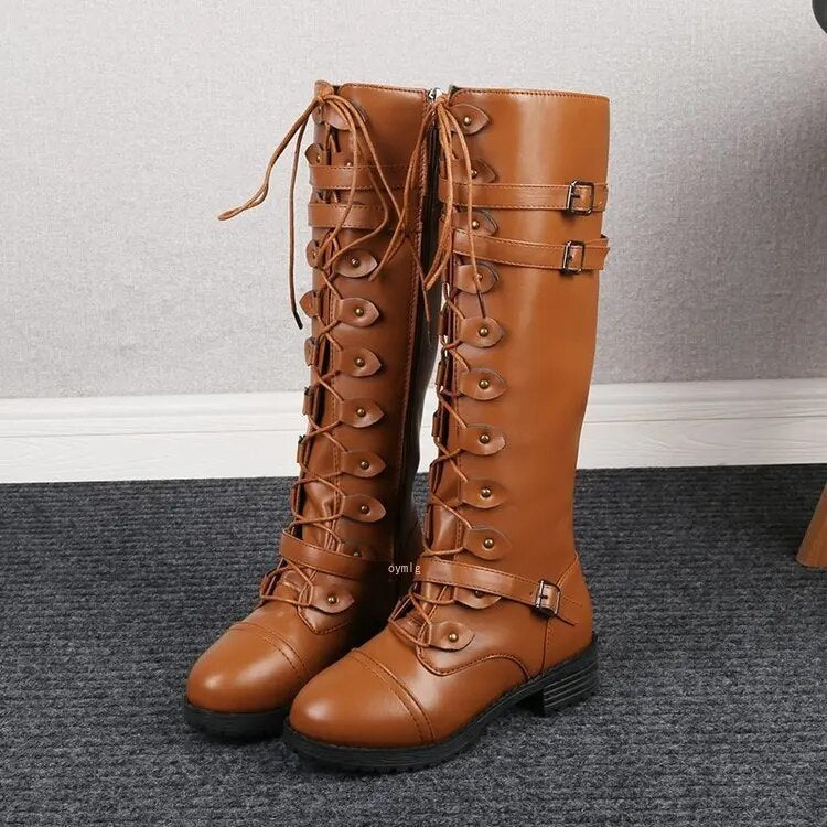 Mujer Botas con Cordones y Hebilla | Suela Antideslizante & Diseño Plano | Otoño e Invierno