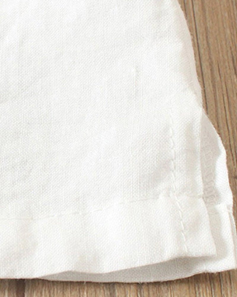 Túnica informal de lino con botones delanteros para mujer | Manga corta enrollada