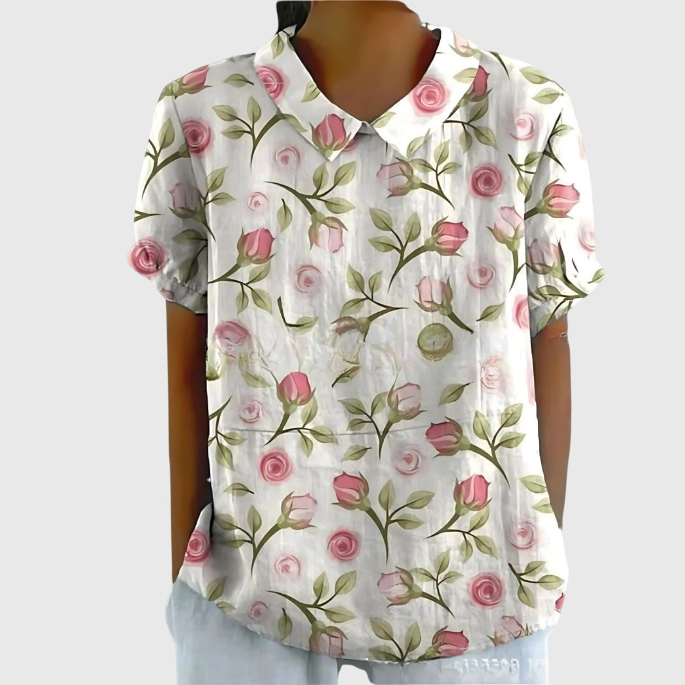 Blusa de lino con estampado floral y cuello Peter Pan | Manga corta