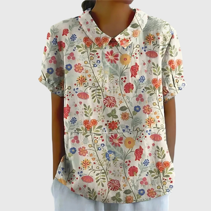 Blusa de lino con estampado floral y cuello Peter Pan | Manga corta